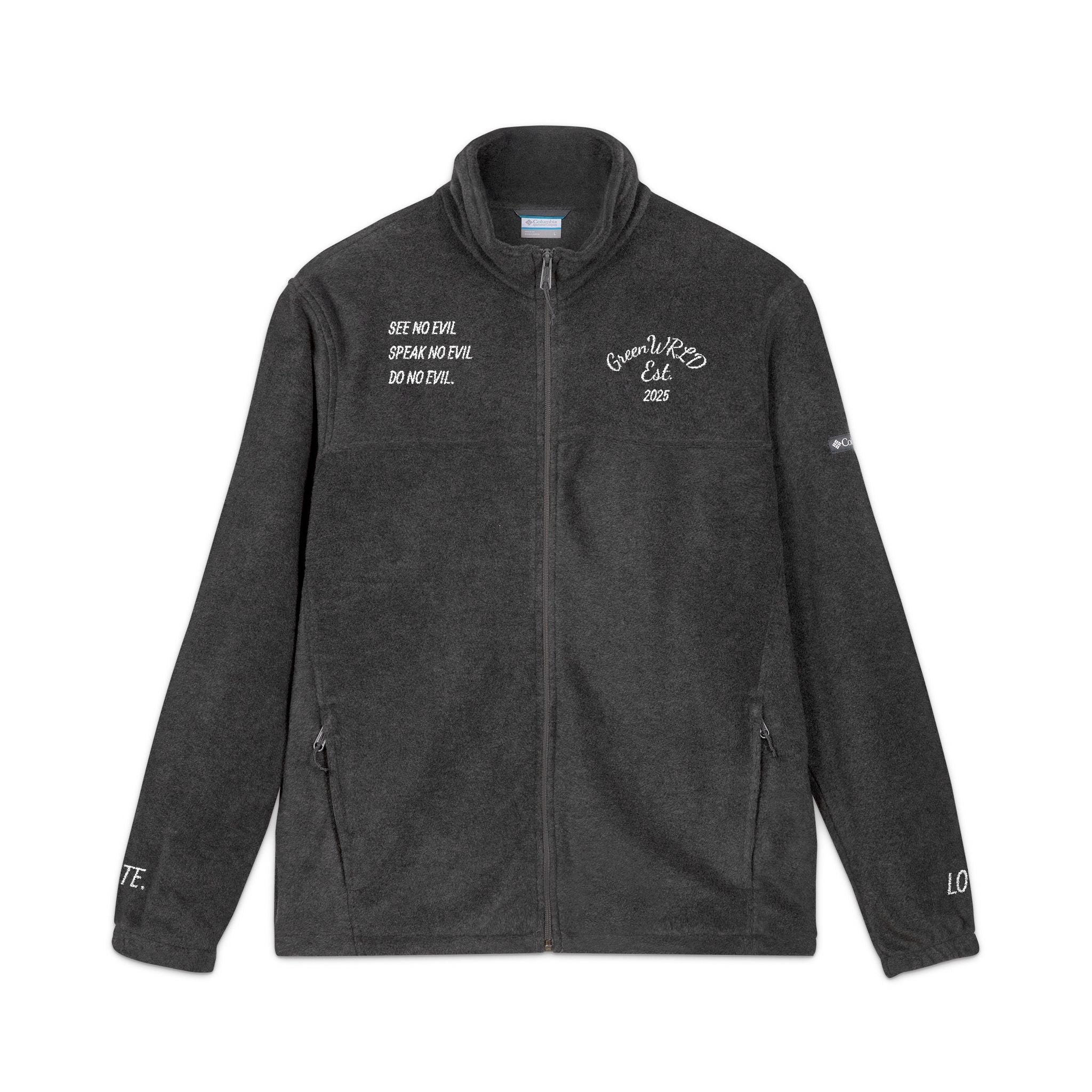 “SEE NO EVIL, SPEAK NO EVIL, DO NO EVIL.” Unisex Fleece Jacket (Embroidery)