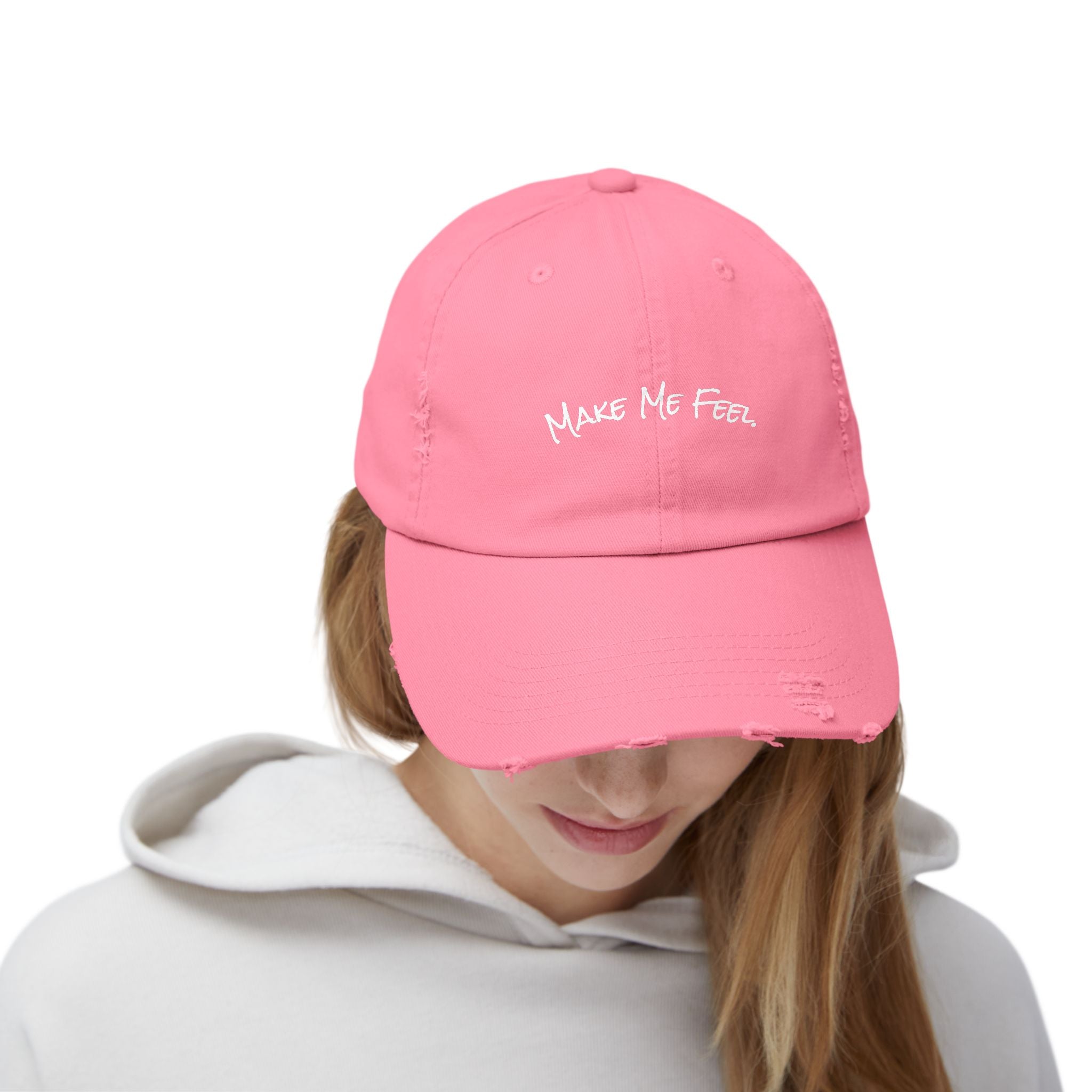 "Make Me Feel." Unisex Distressed Cap