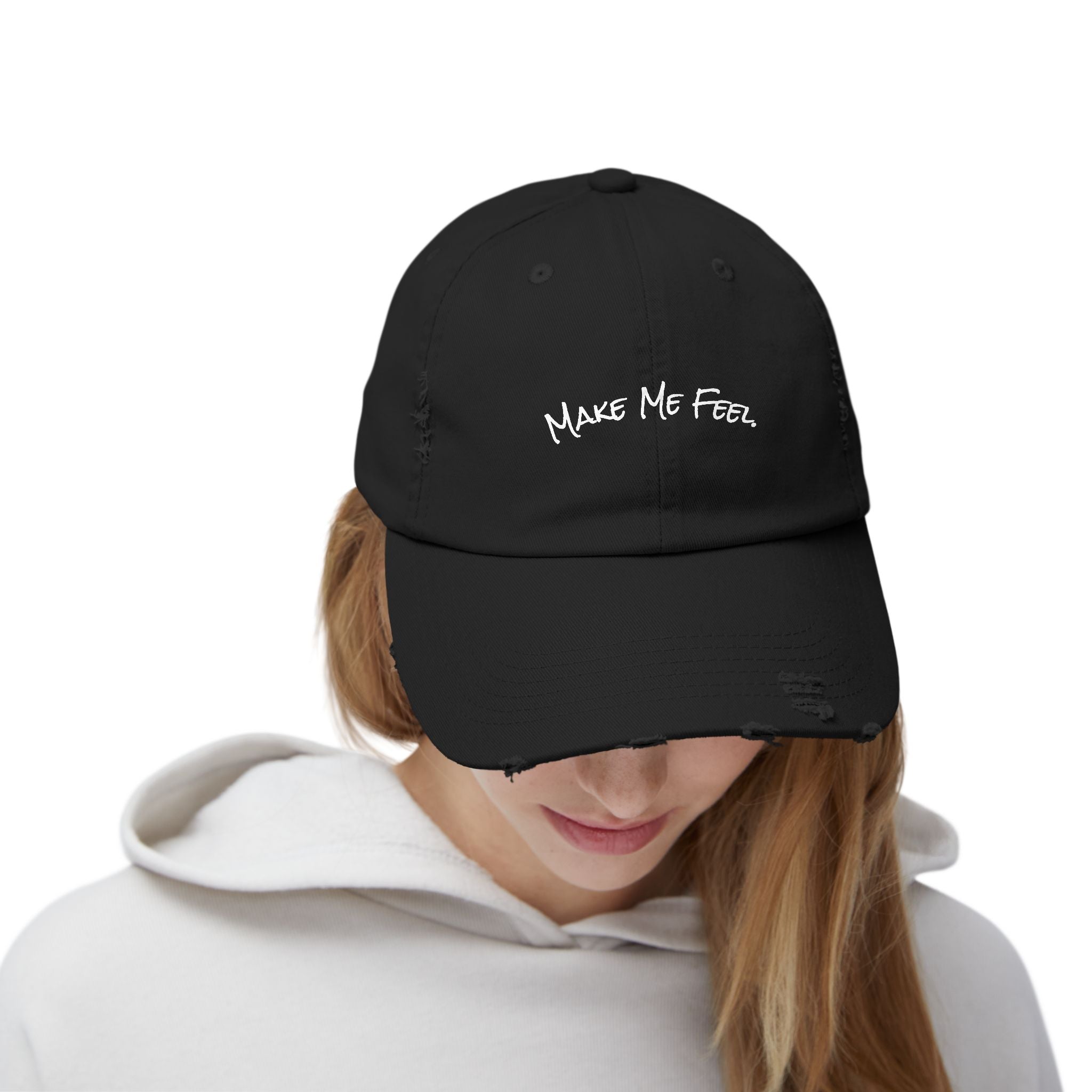 "Make Me Feel." Unisex Distressed Cap