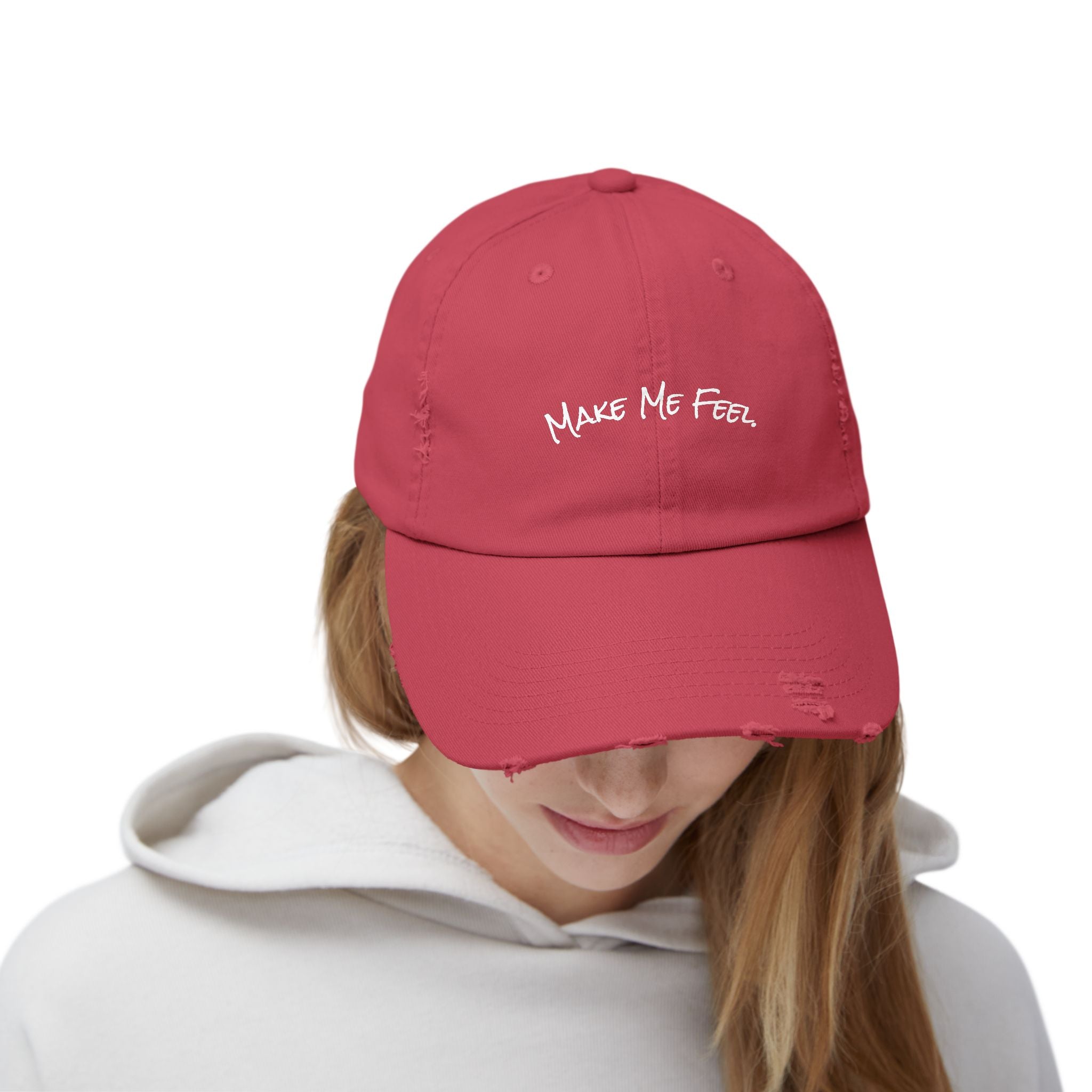 "Make Me Feel." Unisex Distressed Cap